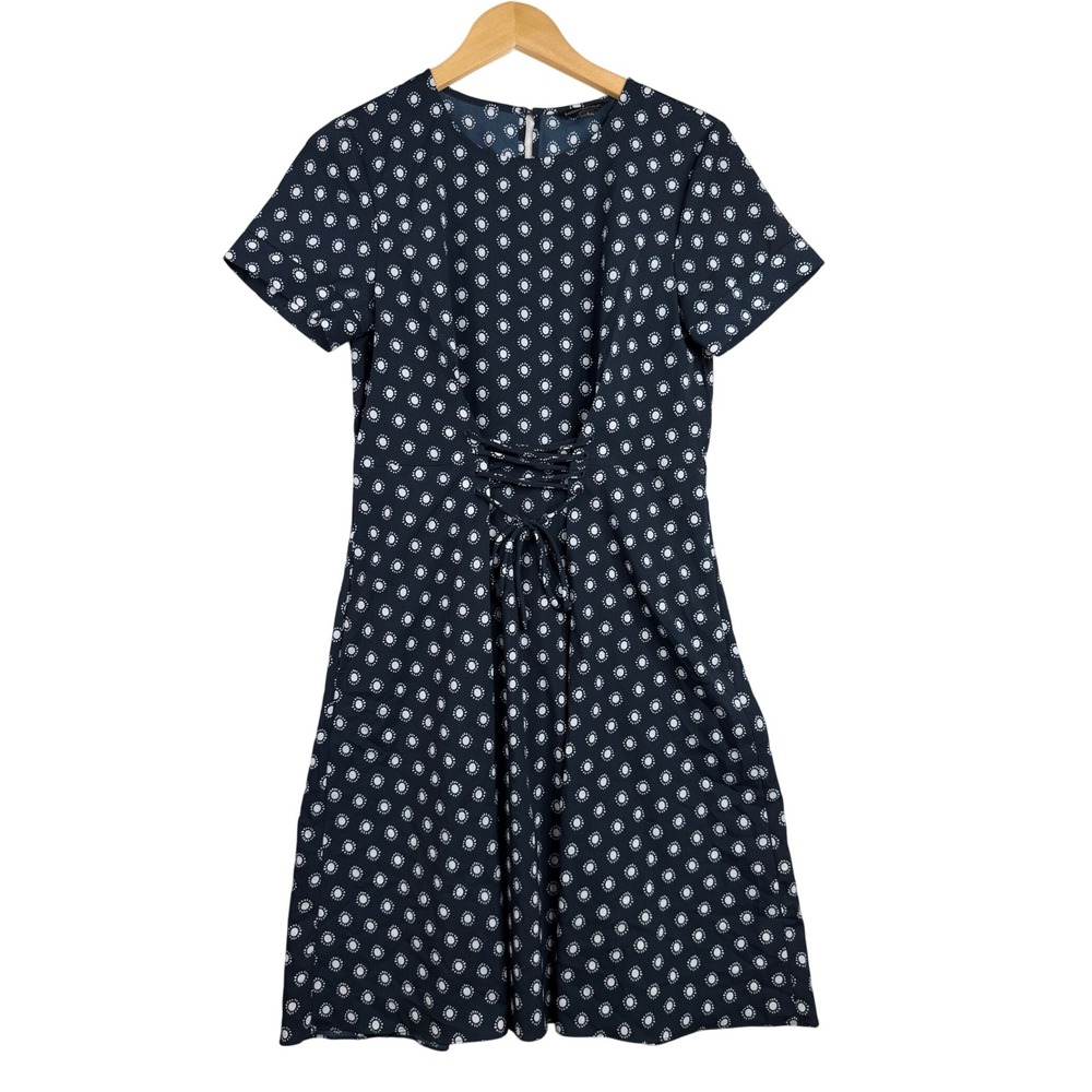 Banana Republic Sunburst Dot Print Corset-Waist Fit & Flare Dress size 4 Blue
